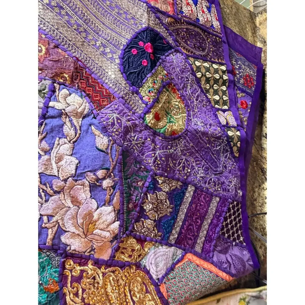 Handmade Set of 3 Heavy Embroidered Patchwork Renaissance material tablerunner